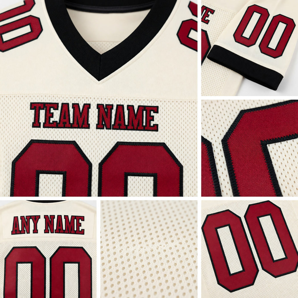 Custom Cream Crimson-Black Mesh Authentic Football Jersey detail
