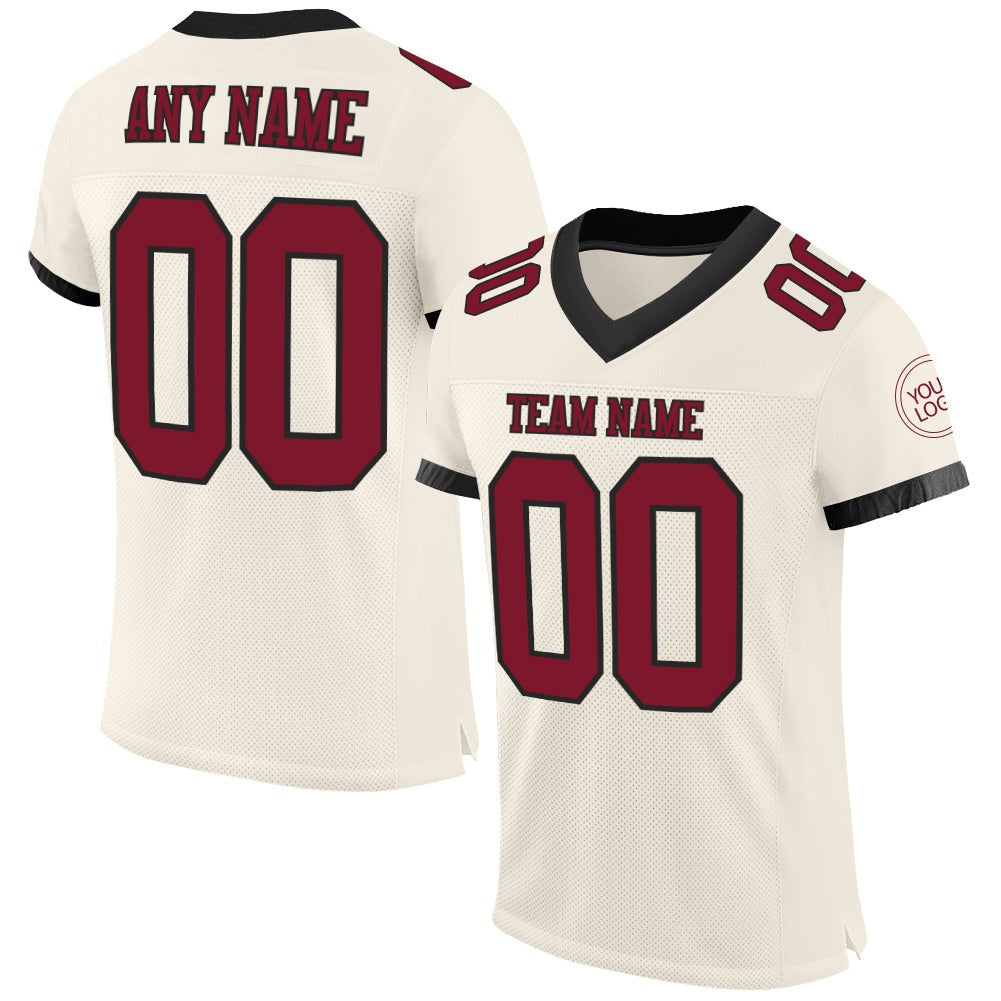 Custom Cream Crimson-Black Mesh Authentic Football Jersey photo 1