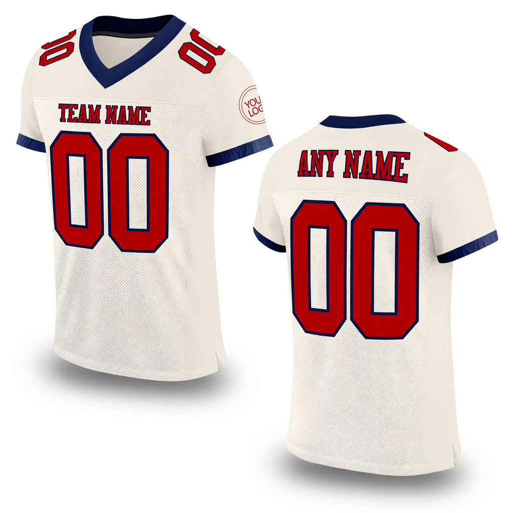 Custom Cream Red-Navy Mesh Authentic Football Jersey