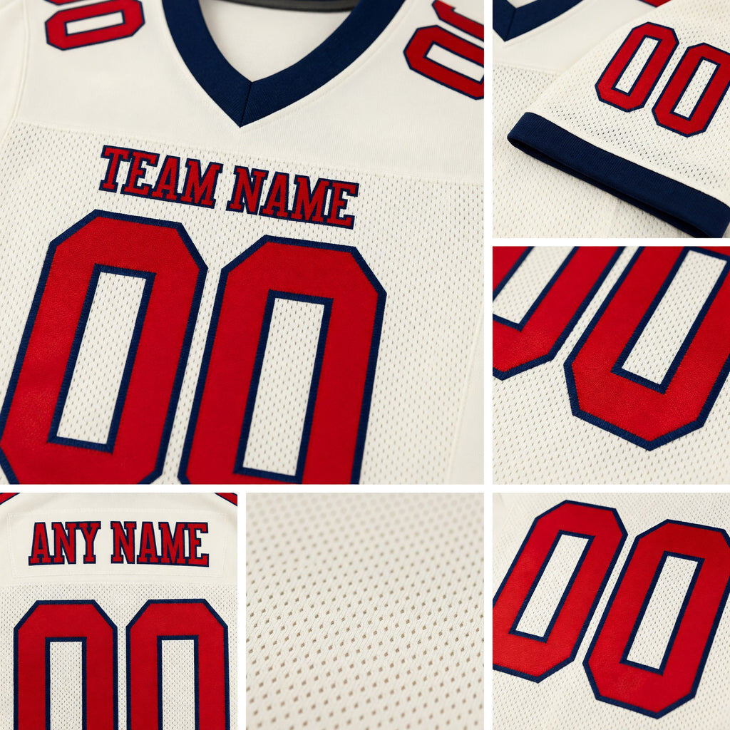 Custom Cream Red-Navy Mesh Authentic Football Jersey detail