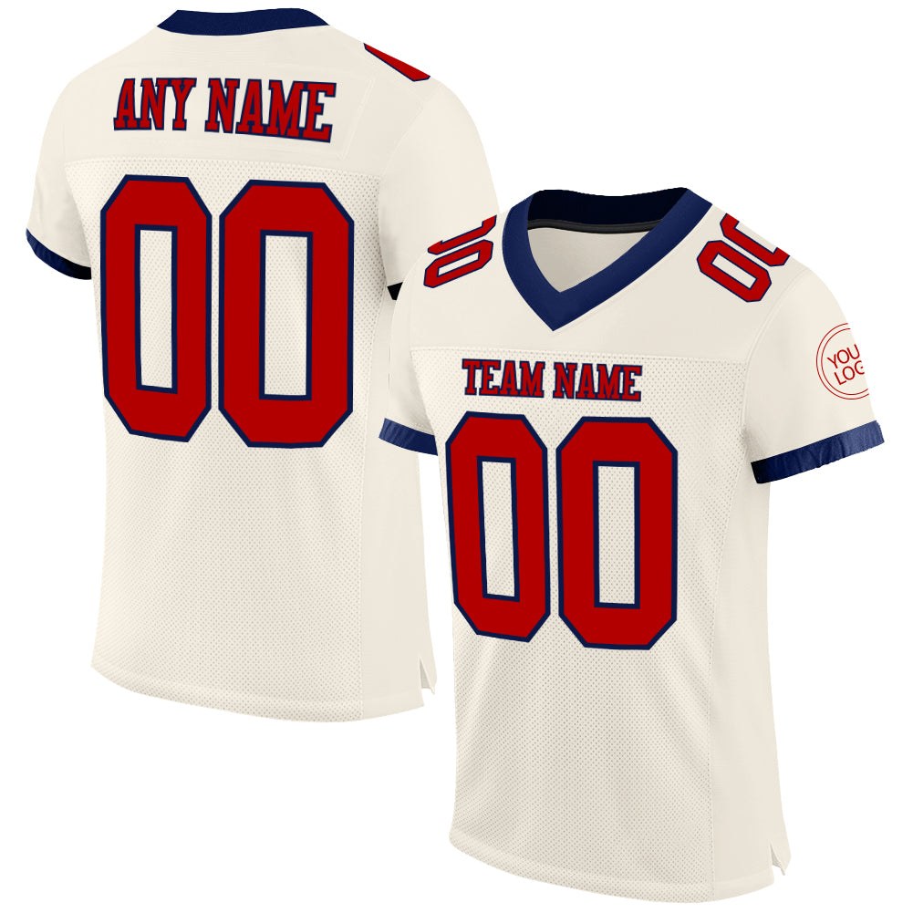 Custom Cream Red-Navy Mesh Authentic Football Jersey photo 1