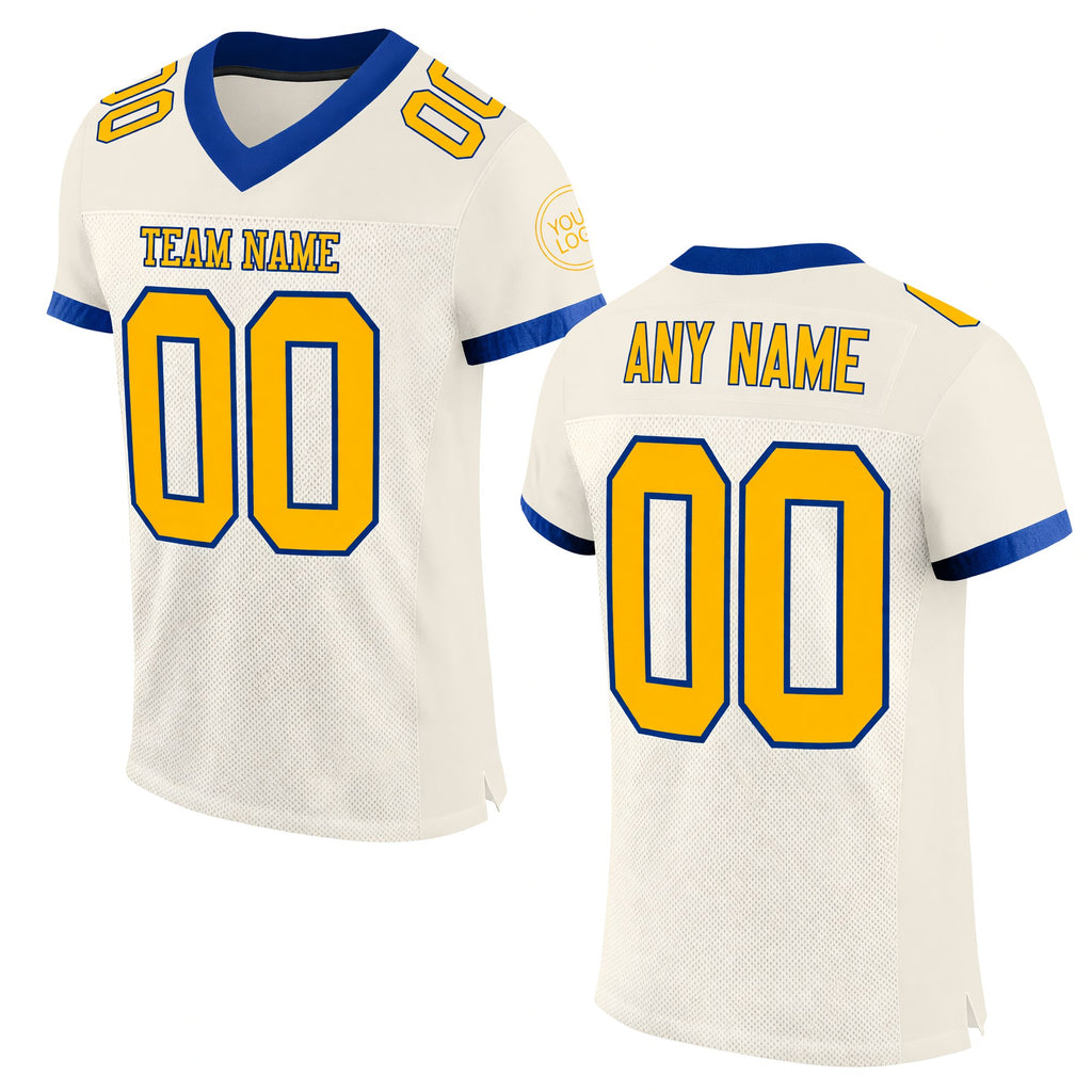 Custom Cream Gold-Royal Mesh Authentic Football Jersey