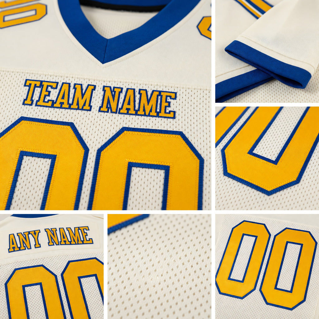 Custom Cream Gold-Royal Mesh Authentic Football Jersey detail