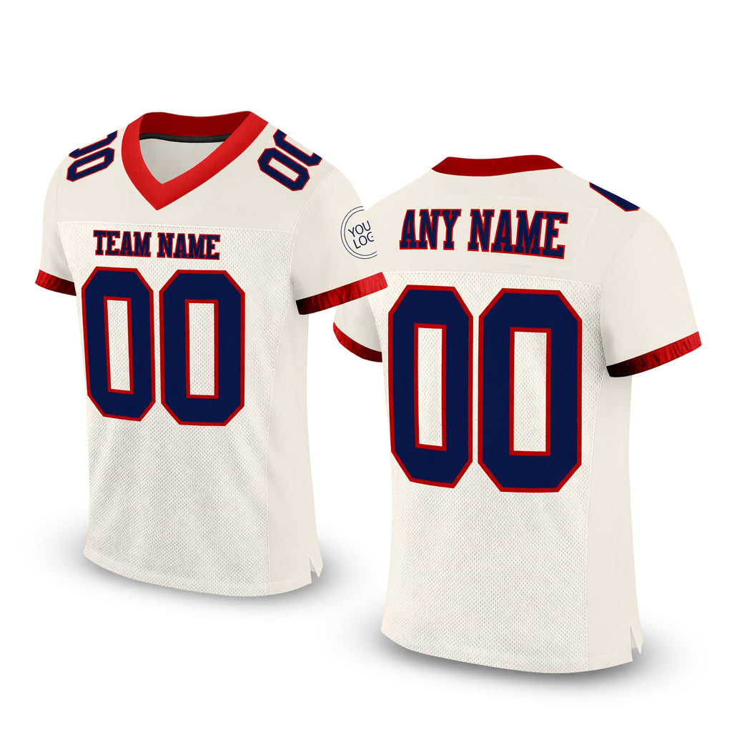 Custom Cream Navy-Red Mesh Authentic Football Jersey