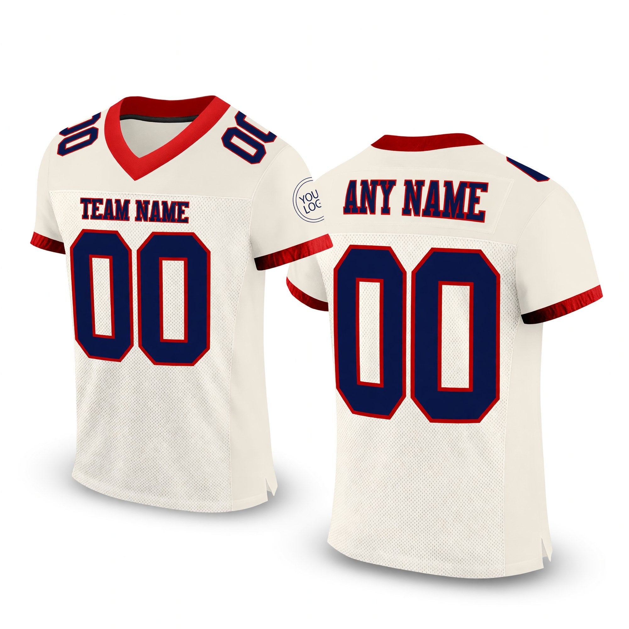 Custom Cream Navy-Red Mesh Authentic Football Jersey