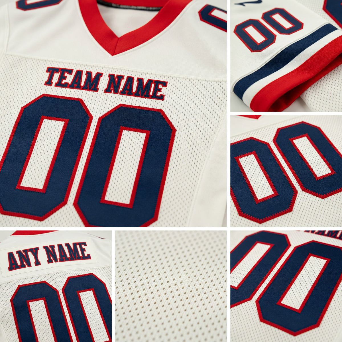 Custom Cream Navy-Red Mesh Authentic Football Jersey detail