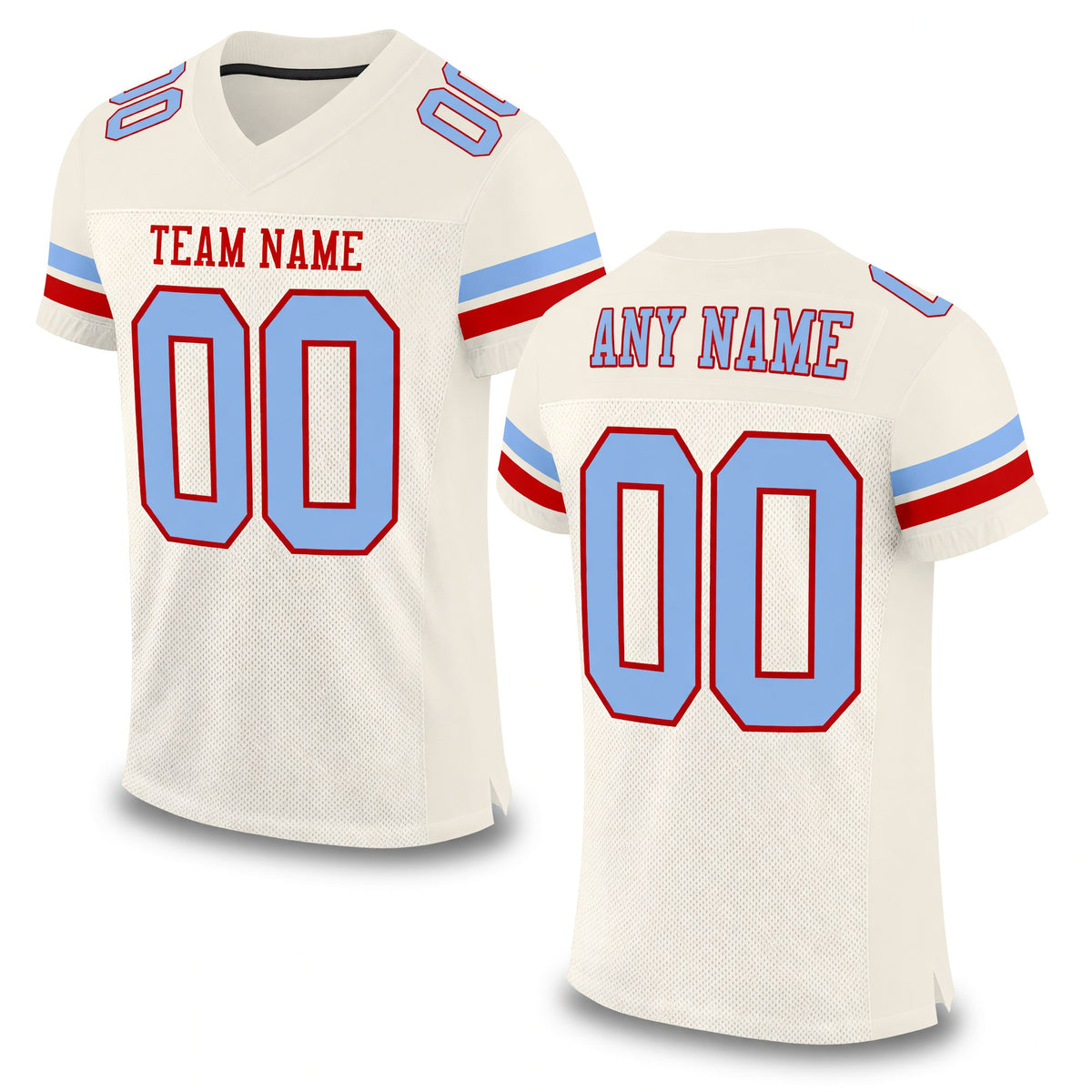 Custom Cream Light Blue-Red Mesh Authentic Football Jersey