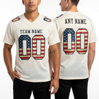 Custom Cream Vintage USA Flag-Black Mesh Authentic Football Jersey worn front and back