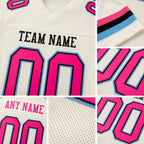 Custom Cream Pink Black-Light Blue Mesh Authentic Football Jersey detail