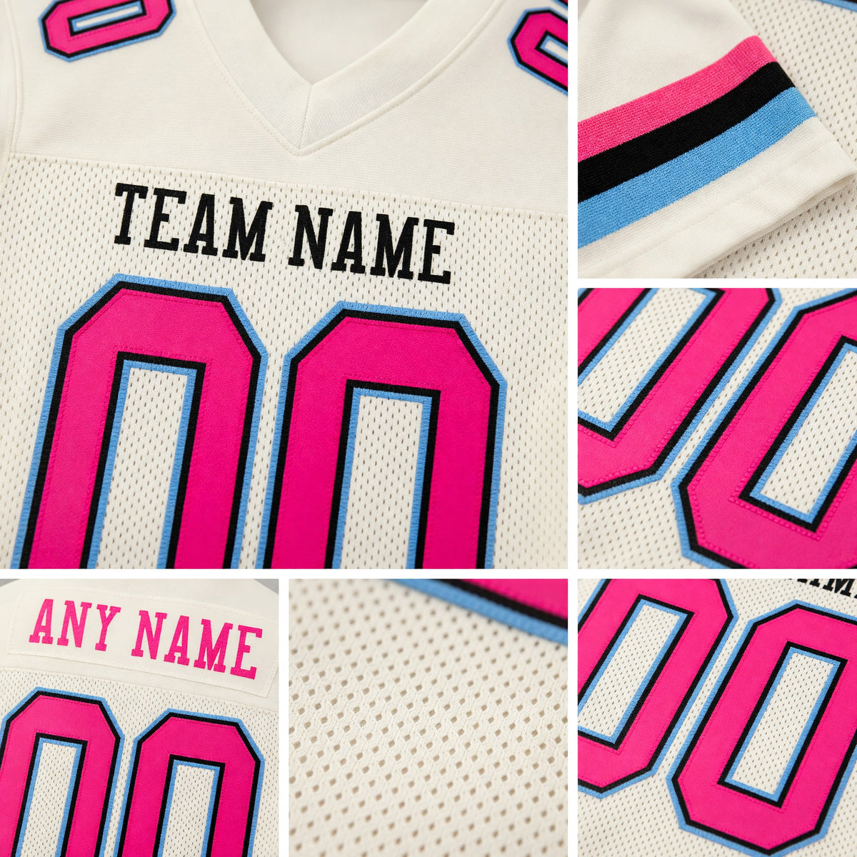 Custom Cream Pink Black-Light Blue Mesh Authentic Football Jersey detail