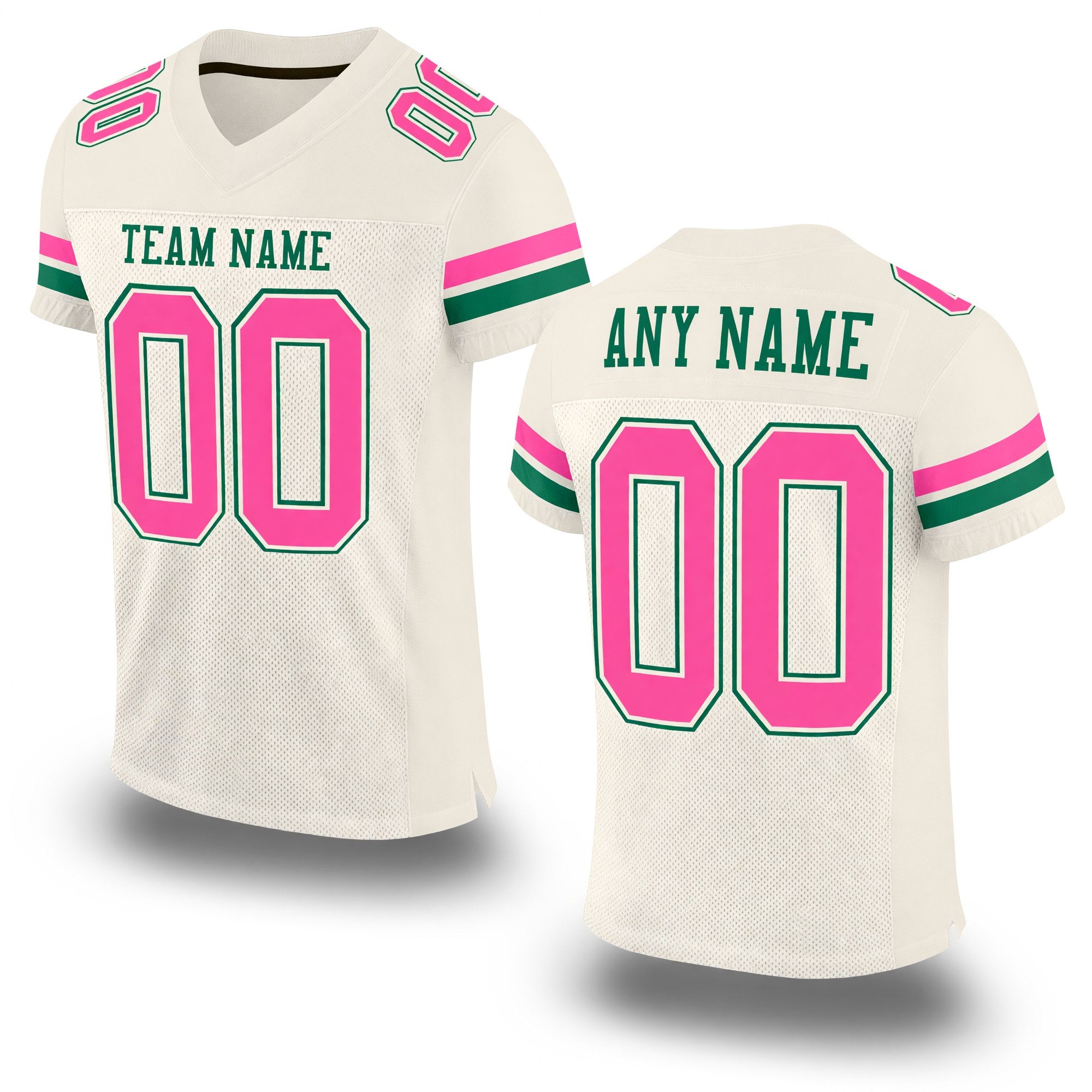 Custom Cream Pink-Kelly Green Mesh Authentic Football Jersey