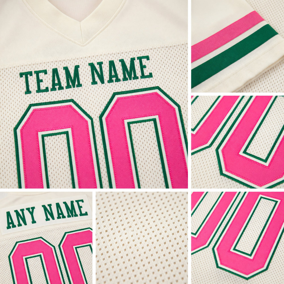 Custom Cream Pink-Kelly Green Mesh Authentic Football Jersey detail