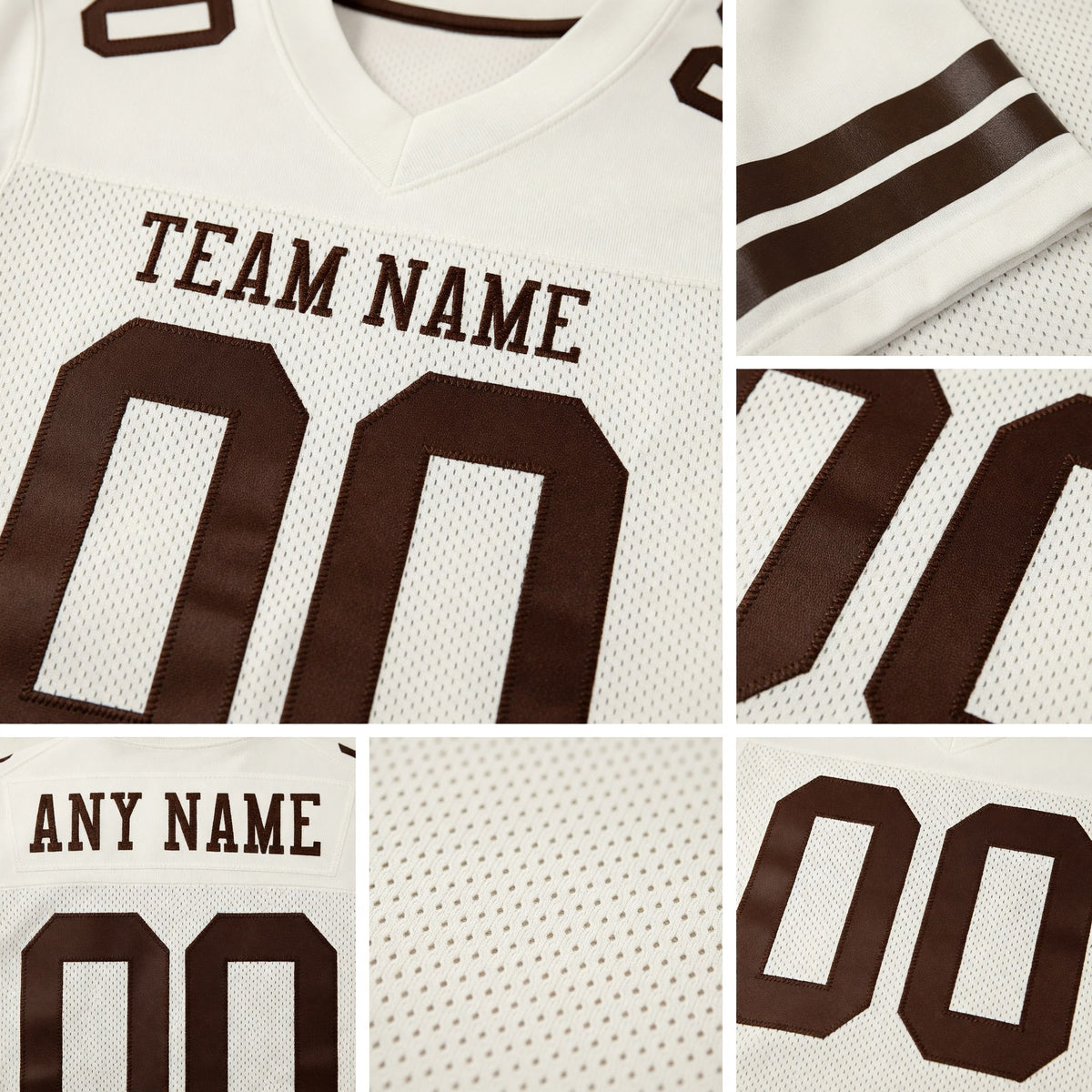 Custom Cream Brown Mesh Authentic Football Jersey detail
