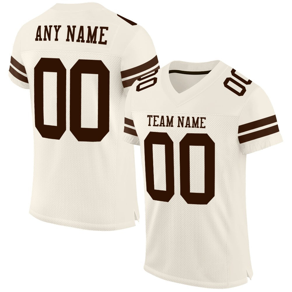 Custom Cream Brown Mesh Authentic Football Jersey photo 1