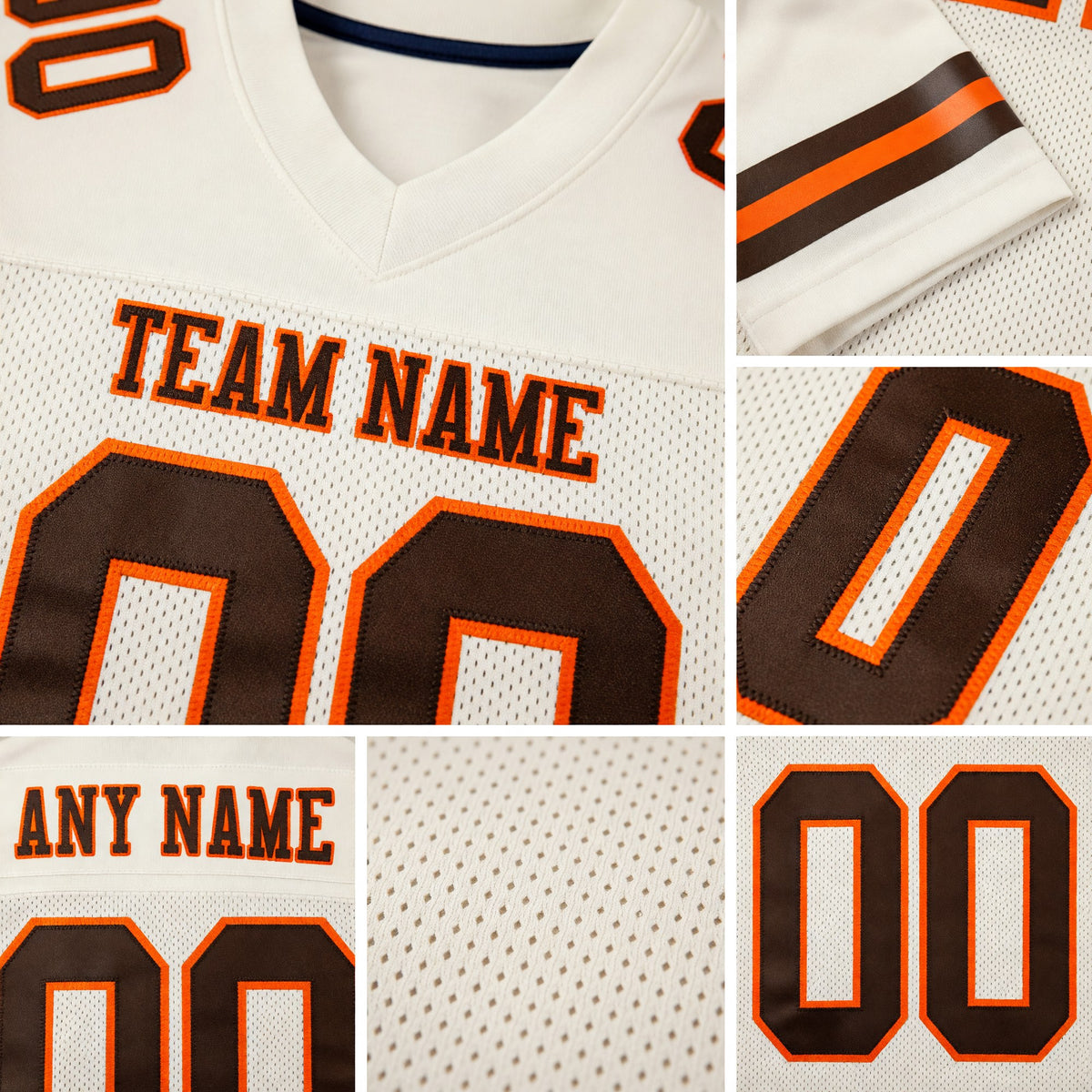 Custom Cream Brown-Orange Mesh Authentic Football Jersey detail
