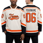 Custom Cream Orange-Black Hockey Lace Neck Jersey worn front and back