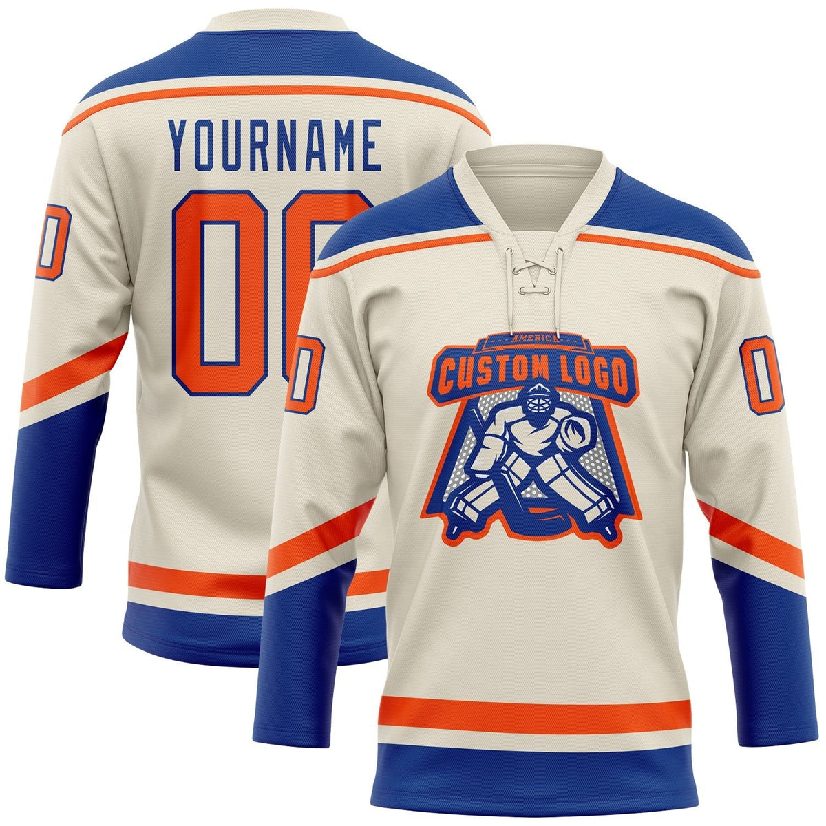 Custom Cream Orange-Royal Hockey Lace Neck Jersey photo 2
