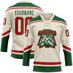 Custom Cream Red-Green Hockey Lace Neck Jersey photo 2