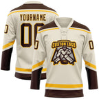 Custom Cream Brown-Gold Hockey Lace Neck Jersey photo 2