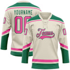 Custom Cream Pink-Kelly Green Hockey Lace Neck Jersey photo 1