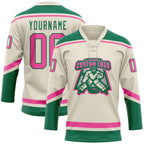 Custom Cream Pink-Kelly Green Hockey Lace Neck Jersey photo 2