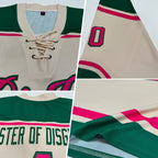 Custom Cream Pink-Kelly Green Hockey Lace Neck Jersey photo 3