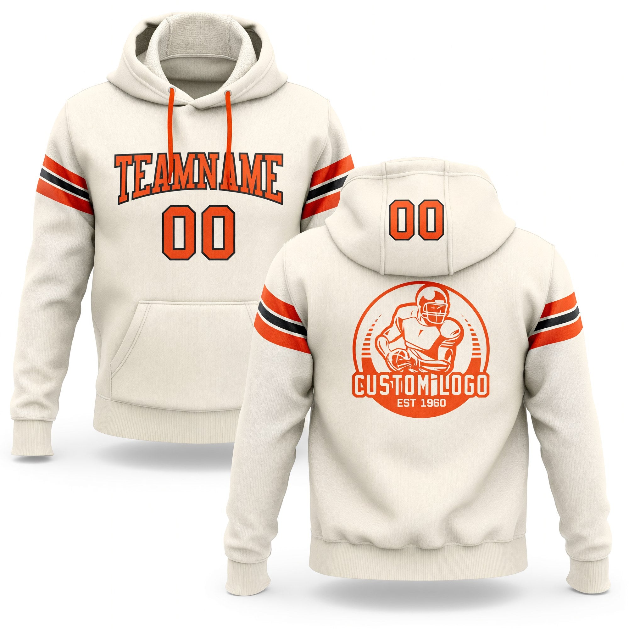 Custom Stitched Cream Orange-Black Football Pullover Sweatshirt Hoodie