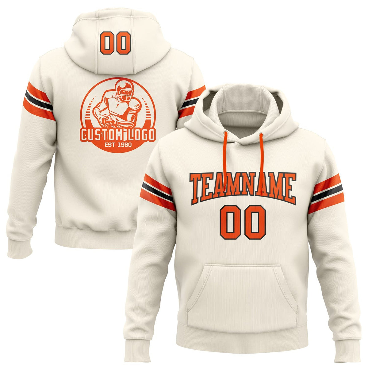 Custom Stitched Cream Orange-Black Football Pullover Sweatshirt Hoodie photo 1