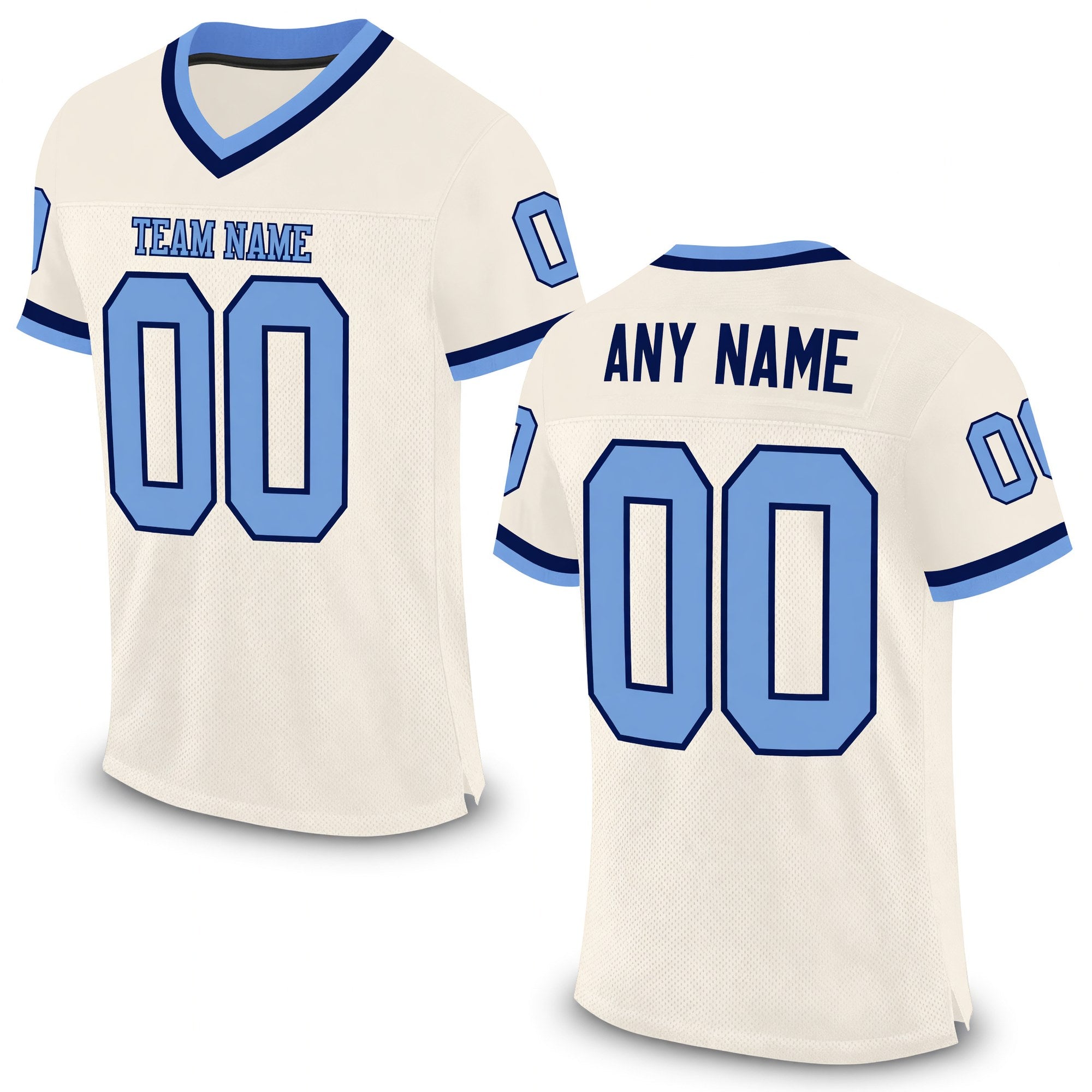 Custom Cream Light Blue-Navy Mesh Authentic Throwback Football Jersey