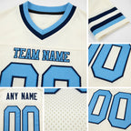 Custom Cream Light Blue-Navy Mesh Authentic Throwback Football Jersey detail