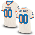 Custom Cream Blue-Orange Mesh Authentic Throwback Football Jersey