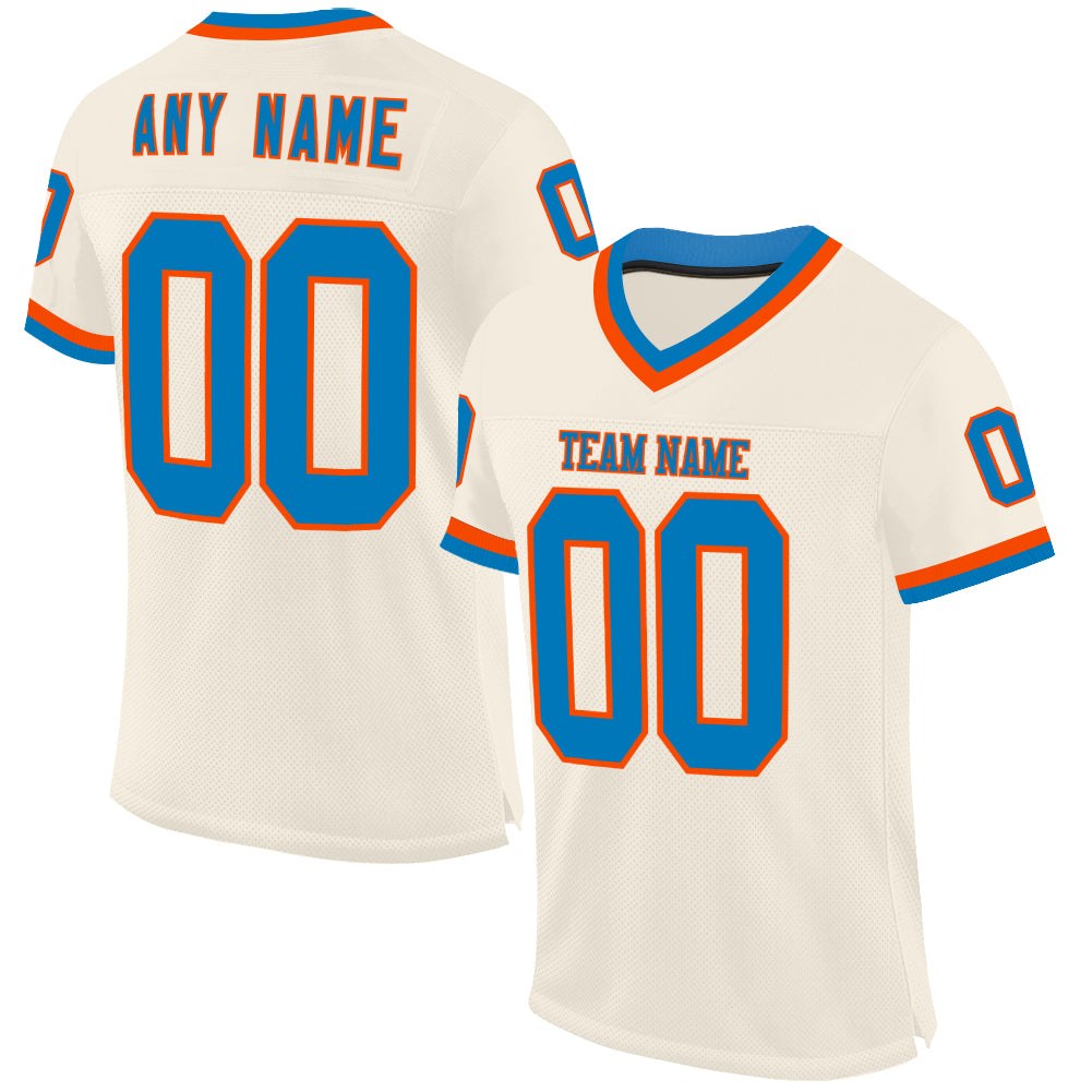 Custom Cream Blue-Orange Mesh Authentic Throwback Football Jersey photo 1