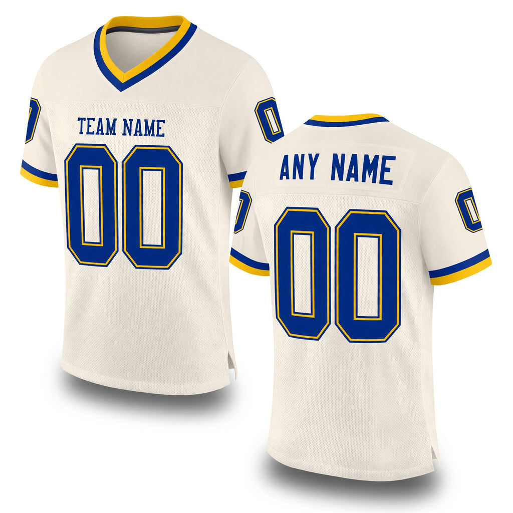 Custom Cream Royal-Gold Mesh Authentic Throwback Football Jersey