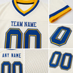 Custom Cream Royal-Gold Mesh Authentic Throwback Football Jersey detail