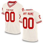 Custom Cream Red-White Mesh Authentic Throwback Football Jersey