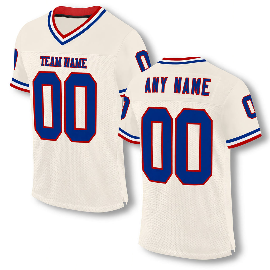 Custom Cream Royal Red-White Mesh Authentic Throwback Football Jersey