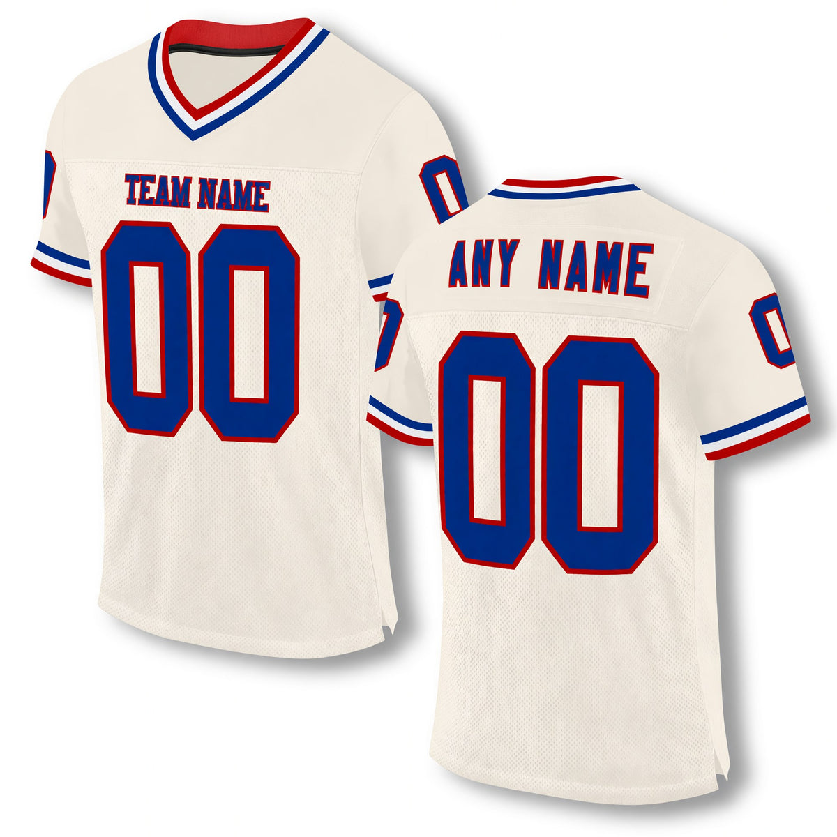 Custom Cream Royal Red-White Mesh Authentic Throwback Football Jersey