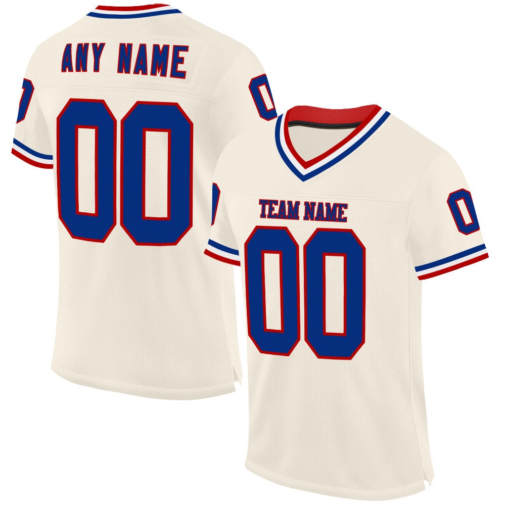 Custom Cream Royal Red-White Mesh Authentic Throwback Football Jersey photo 1