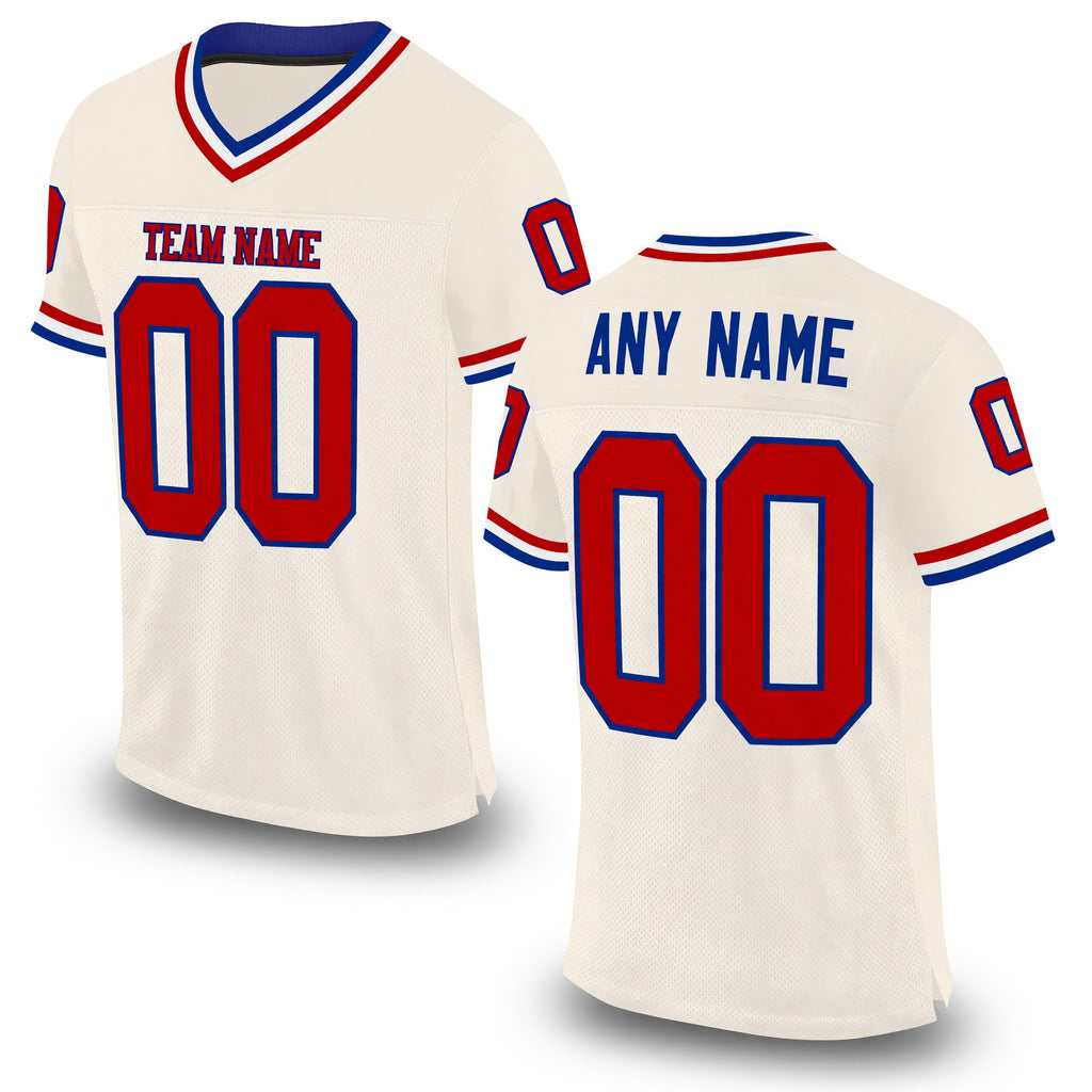 Custom Cream Red Royal-White Mesh Authentic Throwback Football Jersey