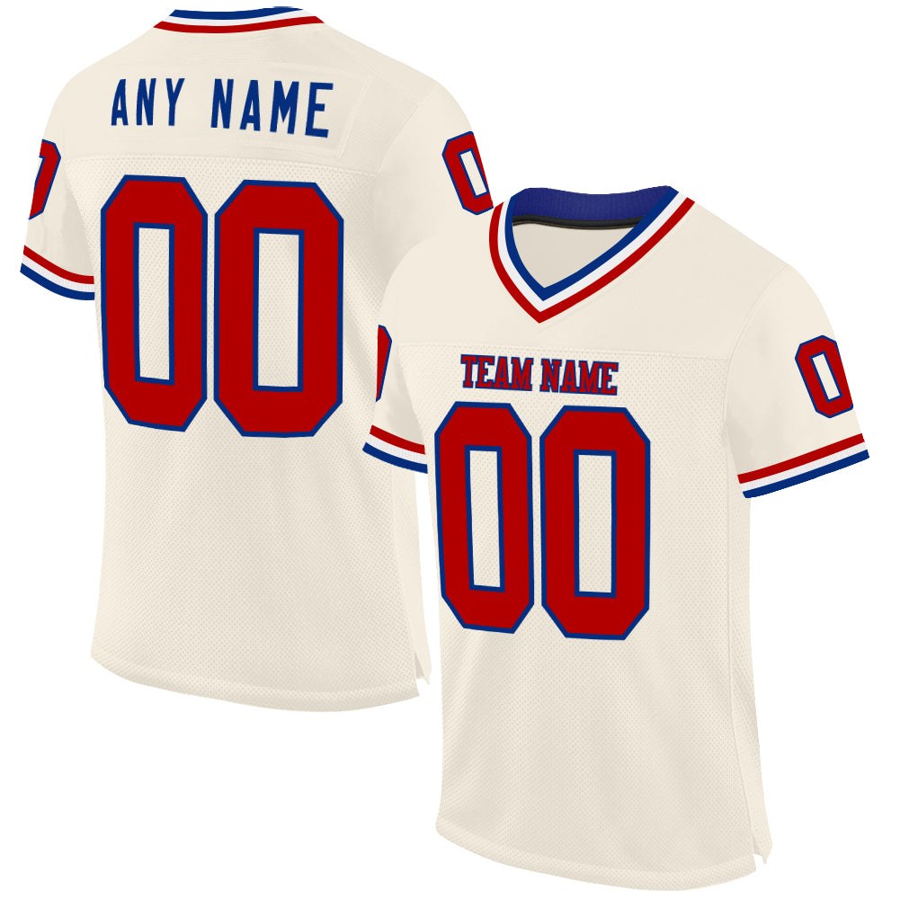 Custom Cream Red Royal-White Mesh Authentic Throwback Football Jersey photo 1