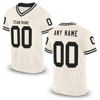 Custom Cream Black-White Mesh Authentic Throwback Football Jersey