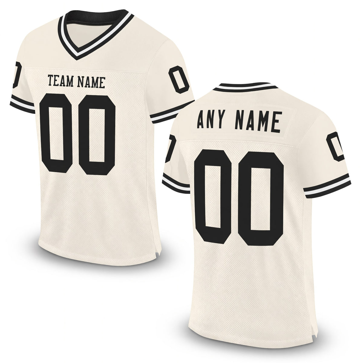 Custom Cream Black-White Mesh Authentic Throwback Football Jersey