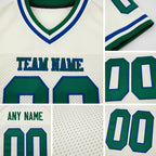 Custom Cream Green-Royal Mesh Authentic Throwback Football Jersey detail