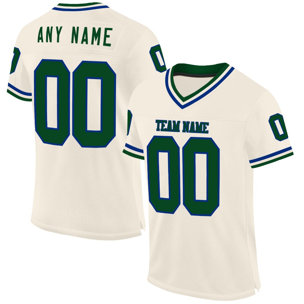 Custom Cream Green-Royal Mesh Authentic Throwback Football Jersey photo 1