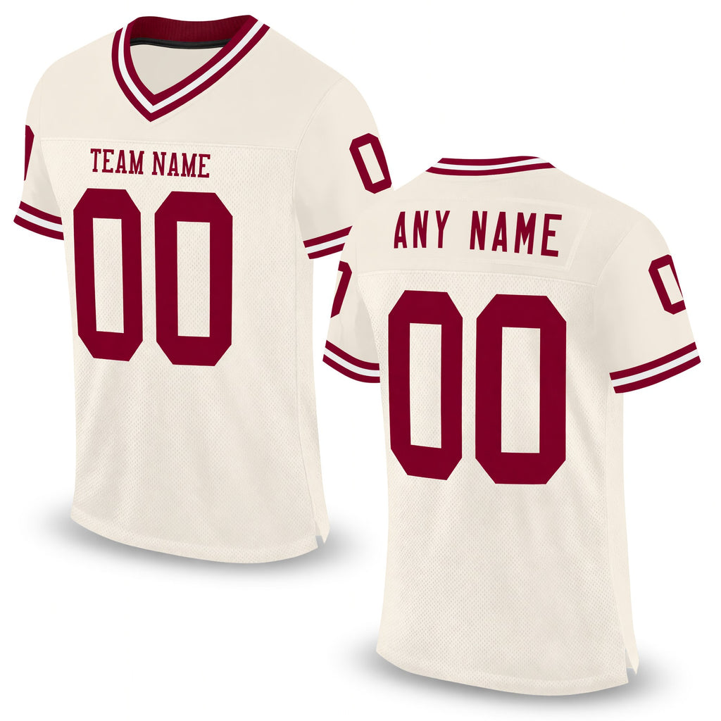 Custom Cream Maroon-White Mesh Authentic Throwback Football Jersey