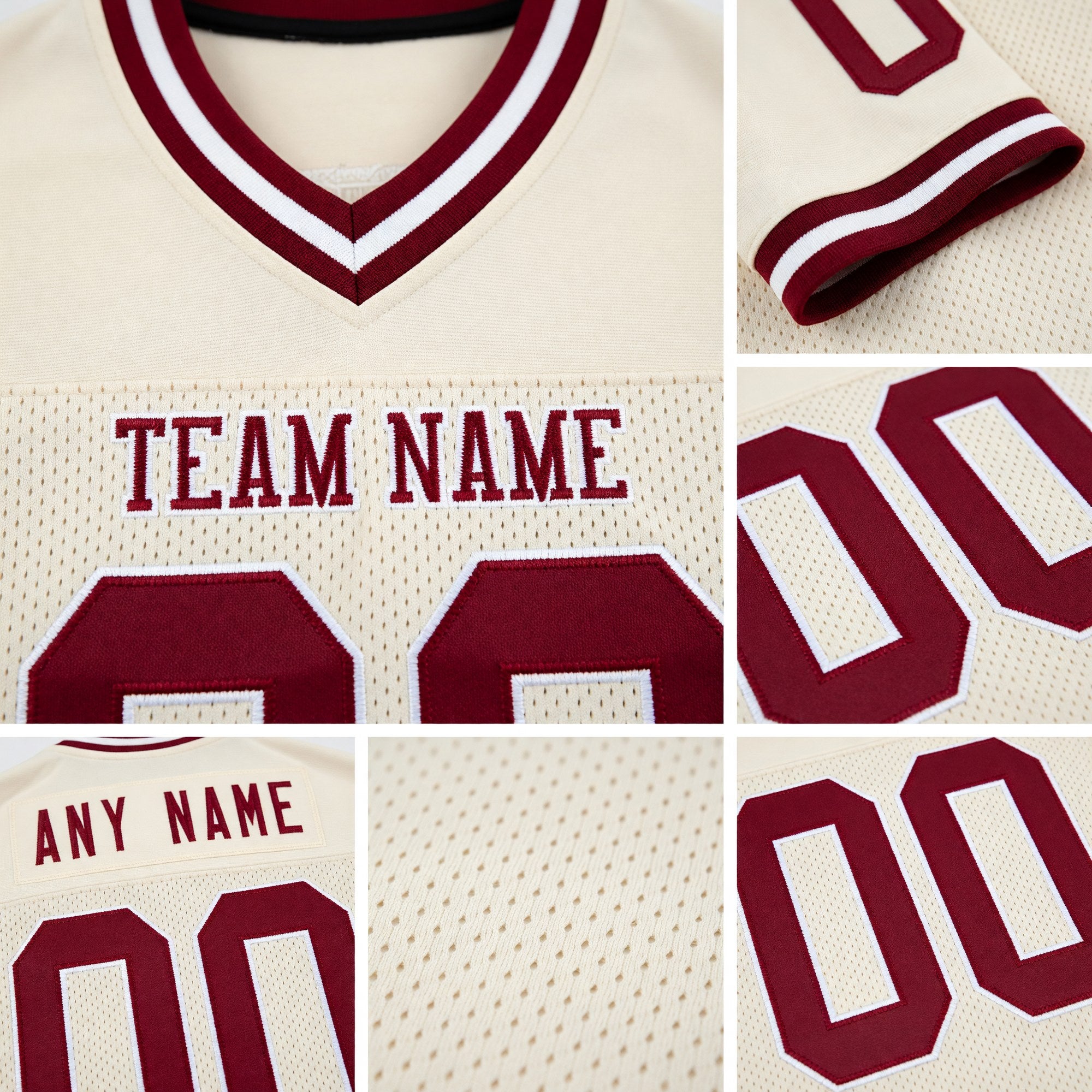 Custom Cream Maroon-White Mesh Authentic Throwback Football Jersey detail