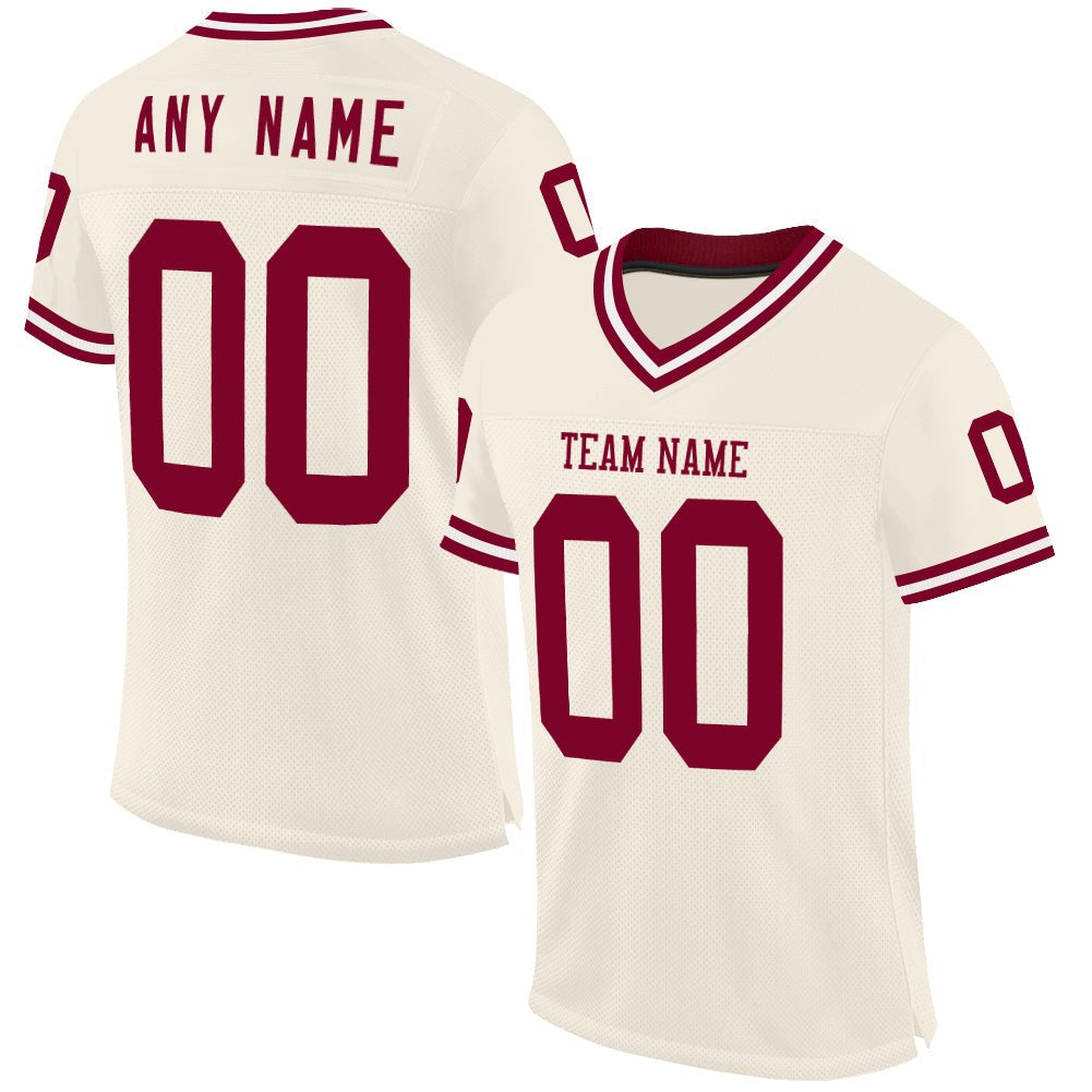Custom Cream Maroon-White Mesh Authentic Throwback Football Jersey photo 1