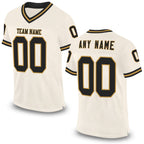 Custom Cream Black-Old Gold Mesh Authentic Throwback Football Jersey