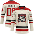 Custom Cream Red-Black Hockey Lace Neck Jersey photo 2