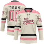 Custom Cream Medium Pink-Black Hockey Lace Neck Jersey photo 1